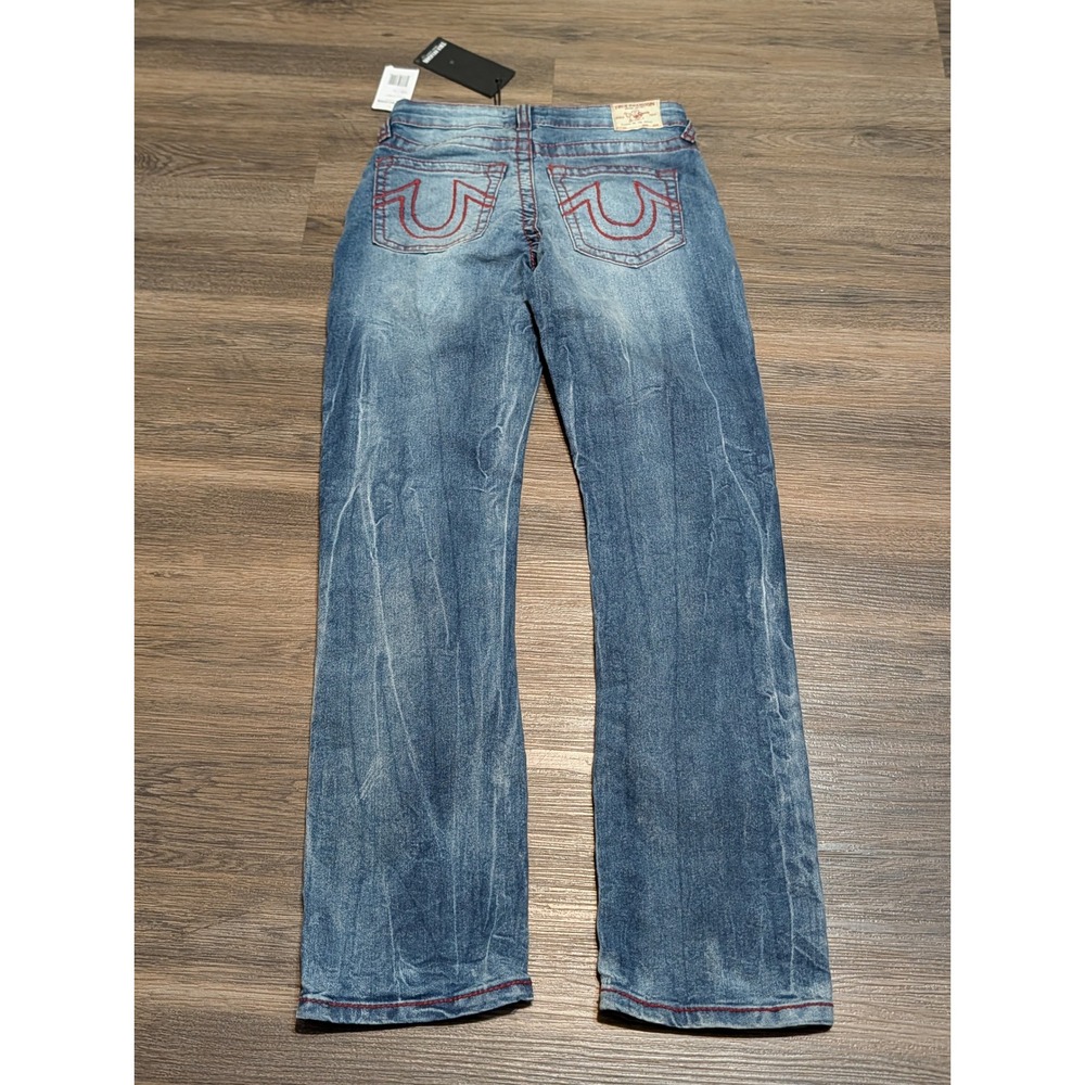 True Religion Ricky Relaxed Straight Boys Size 12 Blue Red Stitch Jeans NWT